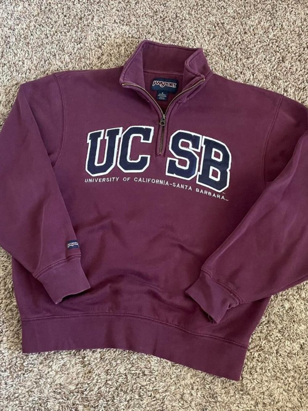 Vintage UCSB Q-Zip Pullover Sweatshirt Medium Burgundy Collegiate University